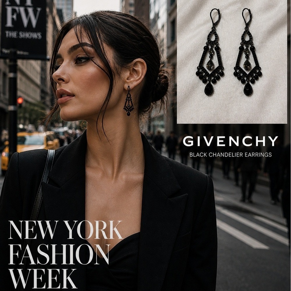 Givenchy Black Chandelier Earrings Crystal Dangle Statement Luxury